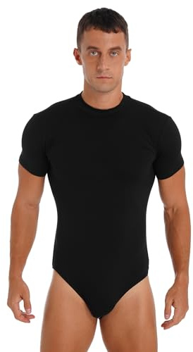 Nyeemya Camiseta Interior Deportiva Hombres Mono Ajustado Manga Corta para Hombre Maillot Leotardo Gimnasia Ropa Interior Body Bodysuit Negro M