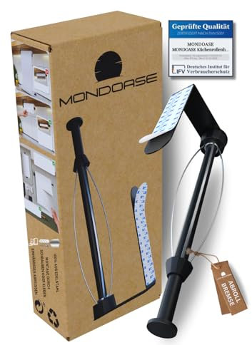 MONDOASE® Küchenrollenhalter 2.0 – Abroll-Bremse, Einhandbedienung, Edelstahl, selbstklebend & ohne Bohren
