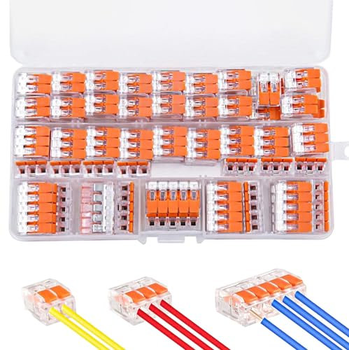 Kabelverbinder, 75Stück Klemmen mit Hebel, Kabelklemmen Elektro, Verbindungsklemme Set, 4mm² Leiter Klemme, Elektrische Anschlussblöcke, Können Frei Kombiniert Werden für Feste Kabe 2-5 Leiter