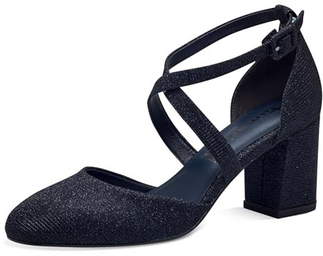 Tamaris Damen Pumps Textil Blockabsatz Vegan; Navy Glam, EU 38