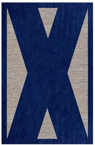 CASAVANI Kelim-Teppich, handgewebt, für drinnen und draußen, Flachgewebe-Teppich, blau, beige, Jute, Boho-Teppich für kleines Schlafzimmer, Wohnzimmer, Küche, Waschküche, 5 x 7,6 cm