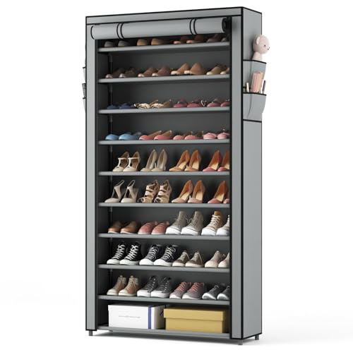 Vicye Schuhregal 11 Ebenen, Schuhschrank Hoch für 50 Paare Schuhe, Schuhaufbewahrung mit staubdichtem Überzug, Schuh-Organizer Metallgestell, Grau, für Flur, Wohnzimmer