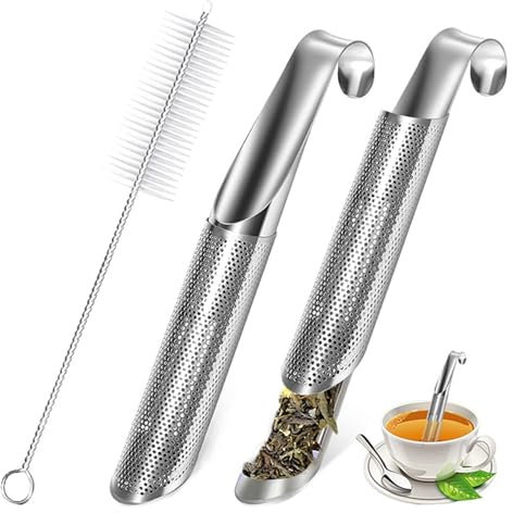 YFaith 2 Pièces Filtre à Thé, Acier Inoxydable 304 Infuseur à Thé, Maille Fine de Thé Filtre avec Oreilles Pendantes, avec Brosse, Filtre à Thé Réutilisable pour Filtrer Thé, Épices