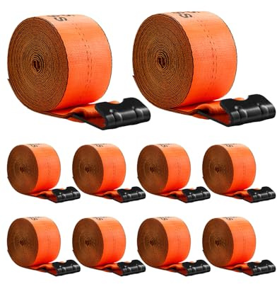 VEVOR Cinghie per Verricello 10,16 x 914,4 cm Cinghie per Camion da con Gancio Piatto, 10 Confezioni di Cinghie per Rimorchi Resistenti con Resistenza alla Rottura di 8164,7 kg per Pianali, Camion