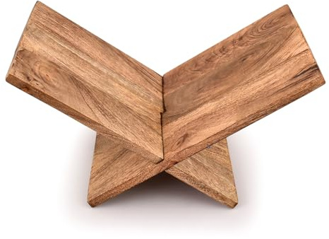 Indus Lifespace Support de livre en bois de manguier avec cadre croisé - Support en bois pour présenter et lire - Convient pour l'art, la bible, le livre de cuisine, le chevalet, les magazines, les