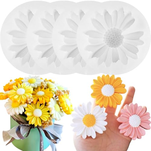 pekifaves 4 moldes de silicona para velas, diseño de margaritas en 3D, con forma de margaritas de silicona, para hacer velas y jabón
