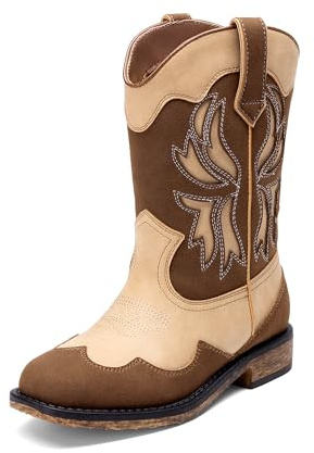 DREAM PAIRS Cowgirl-stövlar för flickor barn cowboystövlar fyrkantig tå mitten av vaden pojkar västerländsk mode ridskor för småbarn/små barn/stort barn, Brun camo, 21 EU