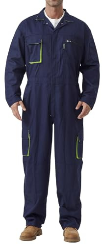 SUSHIMIAN Arbeitsanzug Herren Arbeitsoverall Overall Arbeitskleidung Arbeits-Overalls mit Vielen Taschen, Marineblau+Grün, XXL