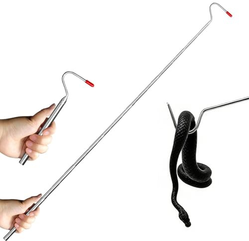 AJKQNMA Crochet de serpent rétractable en acier inoxydable - Accessoire professionnel pour les amateurs de serpents - Argenté