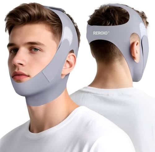 REROIO Chin Strap for Sleeping with 4-Side Adjustment, Anti Snoring Chin Strap Elasticity for Adults, Anti Snoring Devices Breathable and Durable, Snore Stopper for CPAP Users, Gray, M