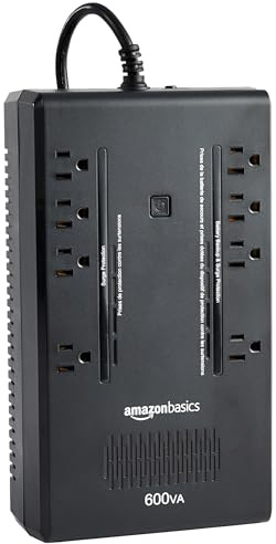 Amazon Basics UPS Battery Backup & Surge Protector, 600VA/360W, 8 Outlets, Standby Uninterruptible Power Supply, Power Outage Protection, Compact Design, Black