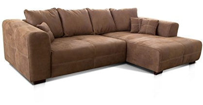 Sofá rinconero CAVADORE Mavericco/XXL Sofá de Esquina Incluye Cojines lumbares y Decorativos/Longchair a la Derecha/Estilo Industrial / 285 x 69 x 170 (An x Al x P) / Microfibra Color marrón