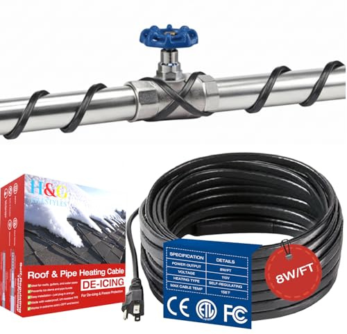 H&G Lifestyles 5 m Electric Heating Tape for Roof, Snow De-Icer, Self-Regulating Heating Cable, Frost Protection Cable, Gutter Heating, Compare Heating, Waterproof Heat Cable, Frost Protection, 230 V