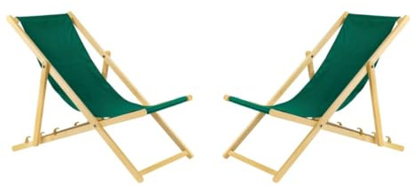 Anpassningsbar solstol av trä, 2 stycken, hopfällbar solstol, strandstol, fällbar trästol, solstol, trädgårdsstol, solsäng (2, grön)