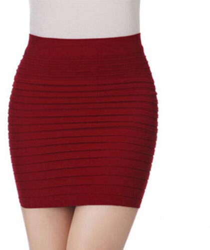 HxmeStore Gonna a tubino in tessuto elasticizzato senza cuciture, aderente, a pieghe, minigonna corta a matita, Rosso scuro., Taglia unica