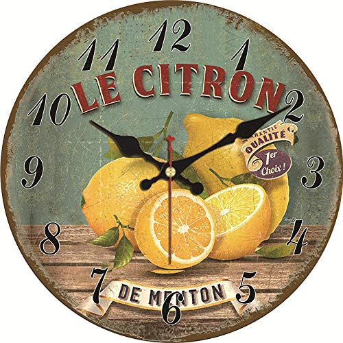 Vintage väggklocka citron design Relogio De Parede stor tyst för vardagsrum druvdekor kök frukt klocka vägg (30 cm)