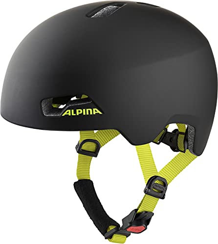 ALPINA Hackney - Leichter, Bruchfester & Optimal Klimatisierter Fahrradhelm für Kinder, Mit Nachrüstbarem LED für Gute Sichtbarkeit, Black-neon Yellow matt, S (47-51 cm)