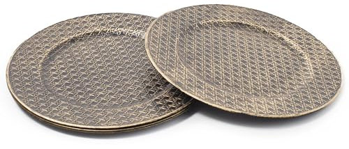 Lot de 4 assiettes de présentation en forme de croix Doré brossé 33 cm