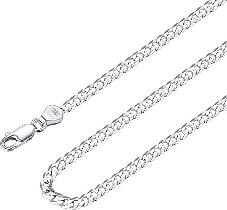 Suplight Panzerkette Herren 925 Silber 3mm Breit Cuban Link Chain echtes Silberkette Männer Jungs Halskette kubanische Gliederkette 36cm lang Hip Hop Kette