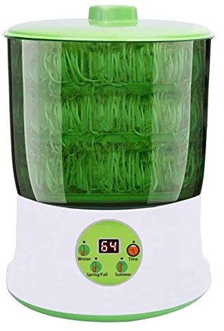 Böngrodddsmaskin, frögroddningskit, LED-visningstid, intelligent automatisk böngrodddar, 3 lagers funktioner stor kapacitet fröväxa, även för rädisor, alfalfa, vetegräs, broccoligroddar