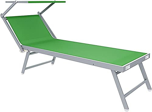 Arreditaly Lettini Prendisole Pieghevole Professionale Alluminio Tessuto Textilene 720 gr/m² Tettuccio Orientabile Parasole Sdraio Prendi Sole Mare Spiaggia Piscina 182 x 60 x 38 cm (1, Verde)