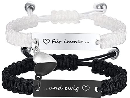 XUANPAI Pärchen Armband Magnetische Partnerarmbänder - Herz Edelstahl Paar Armbänder Für Immer...und ewig Personalisierte Gravur Armbänder fur Damen Herren