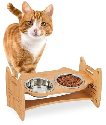 Relaxdays Comedero Doble Perro, Altura Ajustable, 2 Cuencos Comida Acero INOX, Ergonomico, 18x36x21 cm, Natural/Plata, Inoxidable, 18 x 36 x 21 cm
