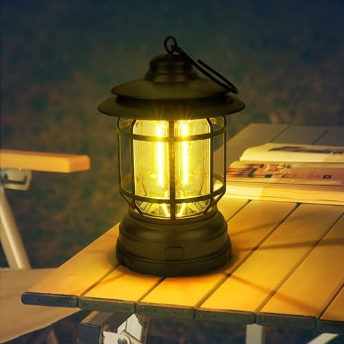 Flintronic Lanterne de Camping Vintage, Lanterne Camping LED, Rétro Lampe Camping Alimentée pour Batterie, 3 Modes, IPX4 Etanche Lampe Tente pour Camping, Pêche, Jardin, Randonnée, Urgenc (1PC)