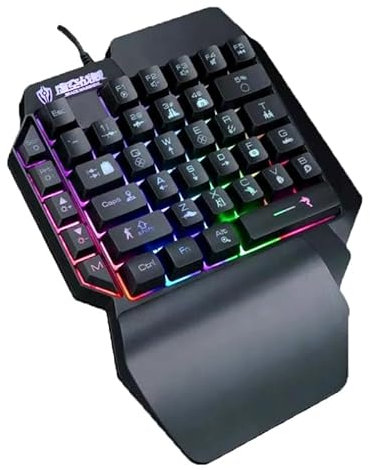 Vendopolis Teclado Gaming ERGONOMICO UNA Mano F6 con Efecto Luces RETROILUMINACIÓN RGB LED para PC con Cable USB