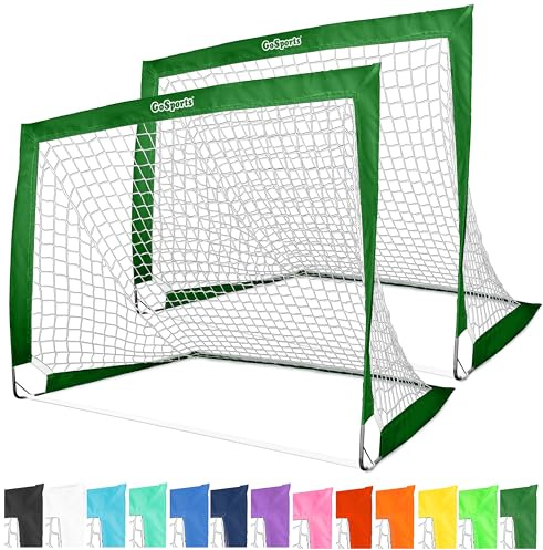 GoSports Team Tone 4 ft x 3 ft Portable Soccer Goals for Kids - Set of 2 Pop Up Nets for Backyard - Dark Green