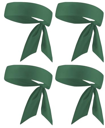Head Tie, Green Tennis Headbands Tie Back, Sweat Wicking Ninja Karate Running Headband Headwrap for Men Women Kids Girls Boys (Green 4 Pack)