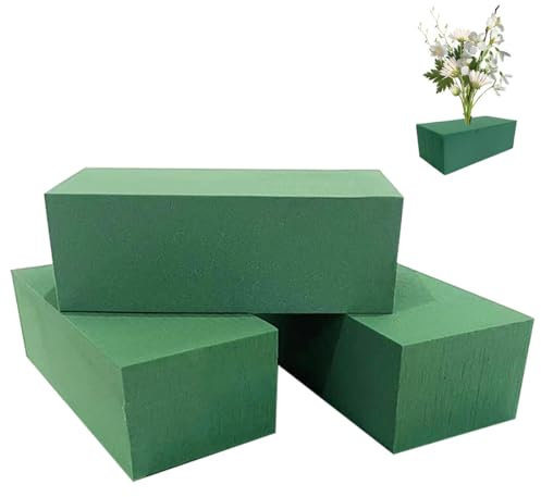 Flower Foam Long 3 Pcs, Artificial Plant Foam Sponge Block, Wet & Dry Flower Foams, Artificial Plant Dry Florist Foams for Flowers, Weddings, Indoor and Outdoor Floral Displays, Green