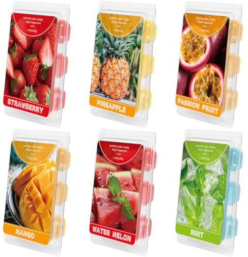 Scent-Hi Duftwachs, Duftwachswürfe, Wachswürfel, Wachstörtchen - Natürliches Soja - 6 Fruchtig, Stark Duftend & Lang Anhaltend, Heimdekoration für Muttertag, Weihnachten, SPA