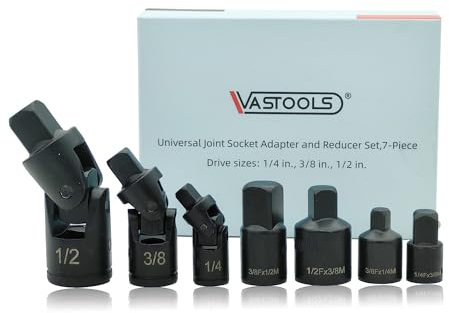 VASTOOLS Kreuzgelenk Gelenksatz 6.3mm (1/4), 10mm (3/8), 12.5mm (1/2), Ratschen Adapter Satz 1/4 auf 3/8, 3/8 auf 1/4, 3/8 auf 1/2, 1/2 auf 3/8 für Knarren, Nuss, Steckschlüsseln,Aus CR-V