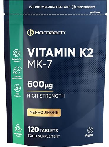 Vitamin K2 MK7 600mcg | 120 Tablets (Not Capsules) | High Strength Vitamin K2 Menaquinone MK-7 Supplement | Bioavailable Formula for Men & Women | Suitable for Vegans | By Horbaach