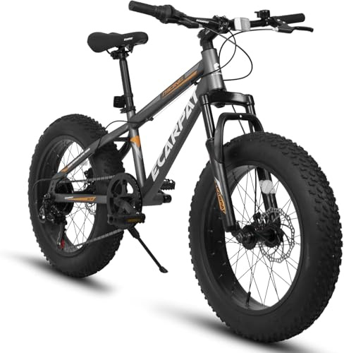 Ecarpat 20 Inch Fat Tire Mountain Bike,Dual Disc Brakes Suspension Fork, 7-Speed Boys Girls Mountain Bikes, All Terrain Kids Mountain Bikes for Boys and Girls 7-15 Years Old