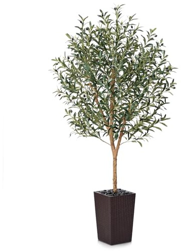 VeriNatural Planta Olivo Artificial Grande 180cm-Árbol Decorativo con Maceta Marrón Estable y Aceitunas Rojas Negras-Planta Artificial Alta para Hogar,Oficina,Decoración Exterior e Interior,VN133