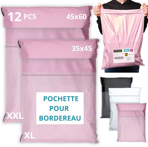 EMBALLAX - 12 Versandtaschen MIT TASCHE FÜR VERSANDETIKETT - 2 Größen XL/XXL - WIDERSTANDSFÄHIG/WASSERDICHT - Versandtüten für Kleidung - Warensendung Umschlag für Kartons - Versandbeutel A4
