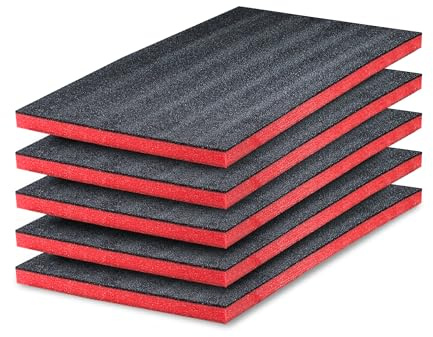 GUARDIQUE Skum i flera lager | 5 stycken | 800 x 600 x 30 mm, Shadow Foam, skärning och borttagning, anpassningsbar, Kaizen Foam, verktygsinsats för kamera, verktygslåda, verktygsvagn, röd och svart