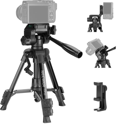 NEEWER ENTRY LEVEL VERSION Mini Desk Tripod for Camera, Small Compact Portable DSLR Camcorder Webcam Stand, 3 Way Pan Tilt Head Cell Phone Holder Mount Compatible with iPhone for Video Recording, TP52
