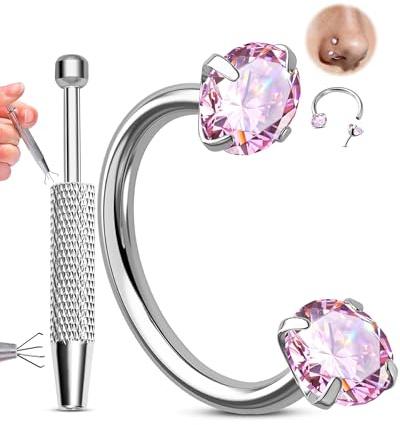 OUFER 20G Ferro di Cavallo Anello Naso Senza Filettatura Acciaio Inossidabile 316L Piercing Ball Grabber Orecchini a Cerchio CZ Rosa Piercing Nostril Helix Septum Daith Lobe Per Le Donna 7 mm