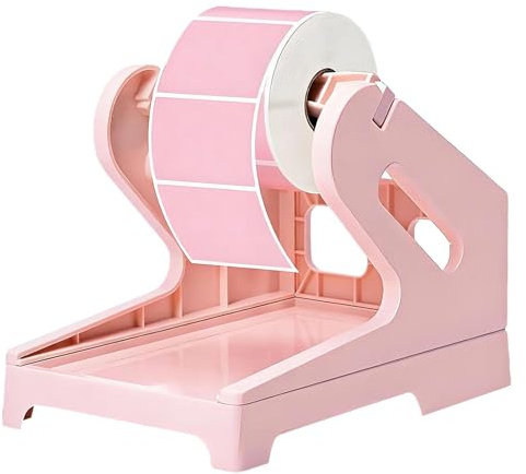 Label Holder, 2 in 1 Label Dispenser，Thermal Label Printer Universal Accessory，for Thermal Label Roll Fanfold Labels（Pink）