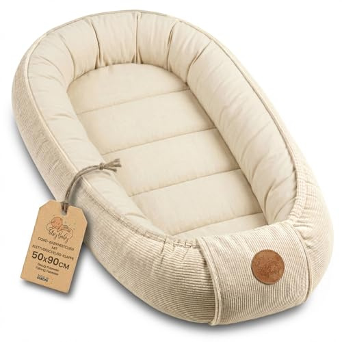 Totsy Baby Couffin Cocon Nid Bébé Réducteur de Lit - Babynest Portable pour Berceau Couchage Enfant Douillet Câlin Garçon Fille Nouveau Né Nido Beige Velours côtelé