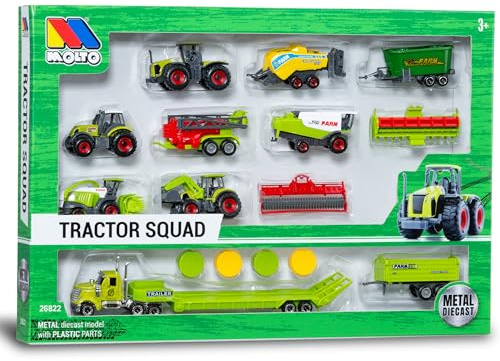 MOLTO - Set de 16 Juguetes Agrícolas, Escala 1:64, Tractores, Remolques y Accesorios Agrícolas, Juguetes Maquinaria Agrícola, Juguete de Granja, + 3 Años