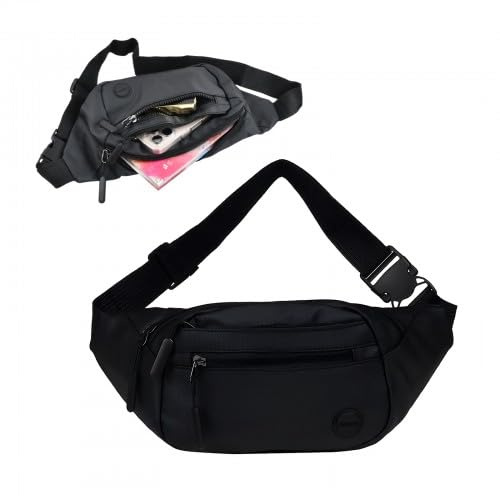 Nylon Bumbag for Men and Women, Waterproof Waist Bag with Adjustable Strap, Black, 35x16x4cm, Lightweight Hip Pack