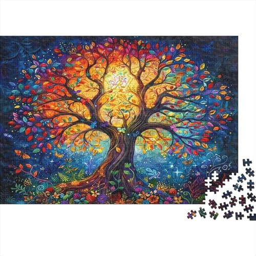 Färgglada träd fantasi papper premium pussel träd ljus konst avslappnande pedagogiskt pussel detaljerade färgglada för kvinnor gåvor till män 52 x 38 cm/1 000 st originalgåva
