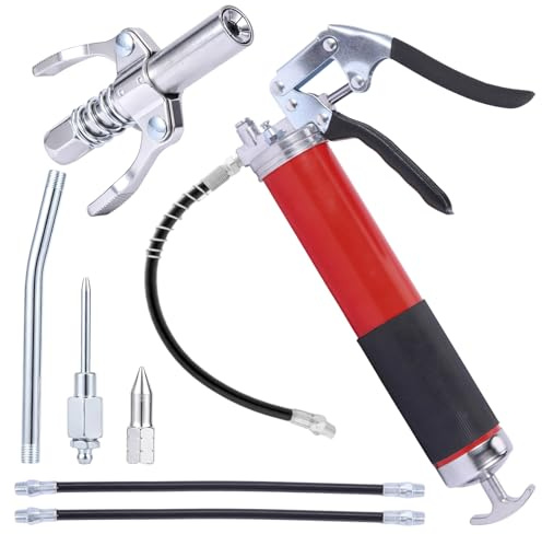 Vexnaro 7000PSI Pistolet à Graisse Professionnel, Pompe à Graisse Manuelle, Robuste Cartouche Différents Scénarios, Compatible avec la Cartouche 400cc (Rouge)