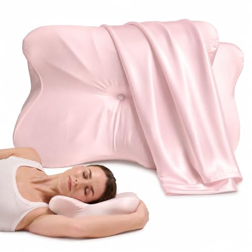 Derila Ergo Beauty Federa in Misto Seta, Anti-Crespo per Pelle e Capelli, su Misura per Cuscino Ergo, Rosa Chiaro, 54 × 36 × 12 cm