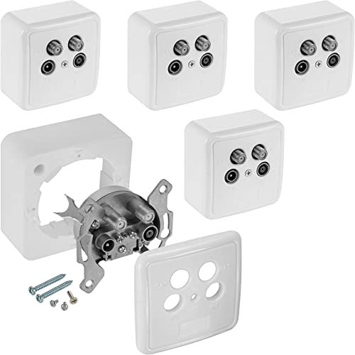 Poppstar 5x SAT Socket (4-hole Antenna Socket), Terminal Socket for SAT, TV and Cable Connection (digital/analog), Suitable for Surface/Flush Mounting
