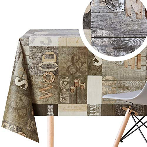 Tischdecke mit Hölzern Industriedruck - Rechteckige 250 x 140 cm Strapazierfähig, Wasserdichtes und Abwischbare Wachstuch PVC Rustikales Holz Loft Vinyl Kunststoff Wachstuchtischdecke in Braun Beige